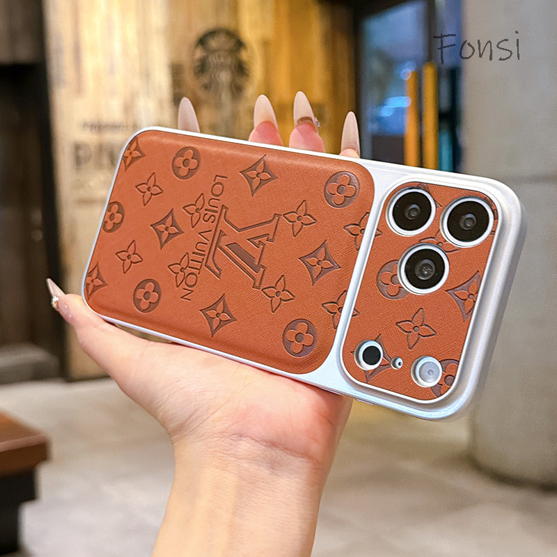 Ốp Điện Thoại Da PU Cao Cấp Có Kim Cương Bling Thiết Kế Nổi Cửa Sổ Lớn Cho IPhone 17 16 15 14 13 Pro Max