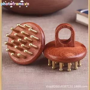 Photoframe Đầu Kinh Tuyến Lược Massage Đồng Gỗ Đàn Hương Kinh Tuyến Lược Răng Mịn Cần Guasha Bàn Chải Massage Da Đầu Thư Giãn Máy Mát Xa Toàn Thân VN
