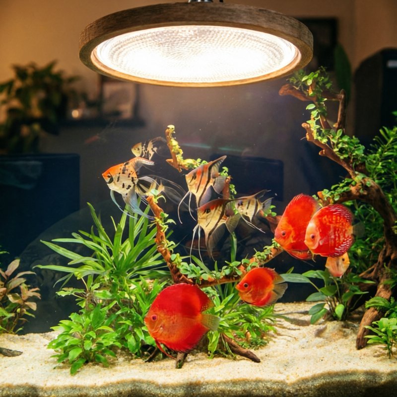Đèn Bể Cá Tròn LED COB ánh sáng tự nhiên nịnh màu cá tạo hiệu ứng sóng nước chân kẹp chống gỉ