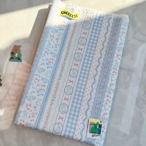 Cotton Nguyên Chất Xanh Nhạt Hoạt Hình Hoa Nơ Thỏ Sọc Cotton Nguyên Chất Handmade Quần Áo Trẻ Em Quần Áo Bé Chăn Ga Gối Vải 4.3