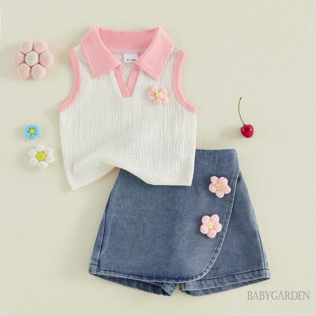 1-5 Tuổi Trẻ Em Bé Gái Mùa Hè 2 Bộ Anh Đào Trang Trí Ve Áo Cổ Chữ V Áo Áo Denim Skorts Trang Phục Cho Bé