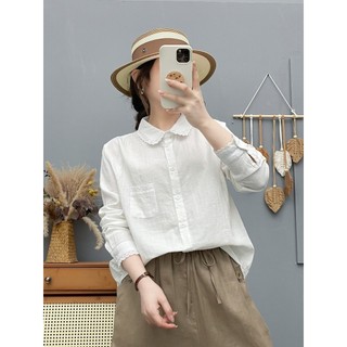 Áo sơ mi nữ ren cotton dáng dài tay, phù hợp mùa xuân