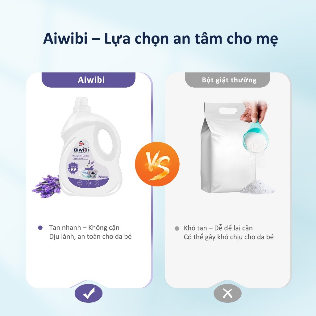 Nước Giặt Aiwibi Cho Bé Bảo Vệ Quần Áo Mềm Mại, Dịu Nhẹ - Hương Lavender