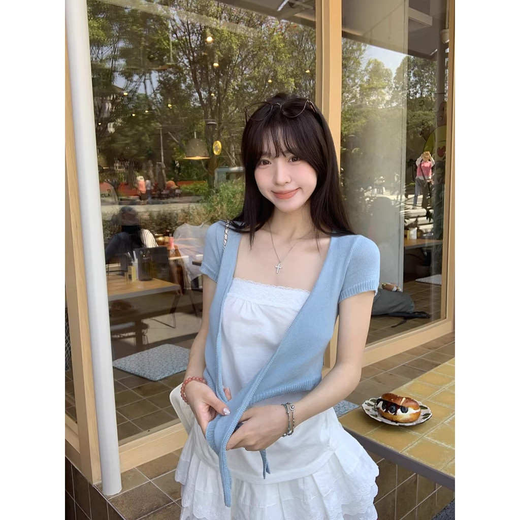 SUXI Áo len Cardigan ngắn tay đơn giản dành cho nữ mùa hè 260407