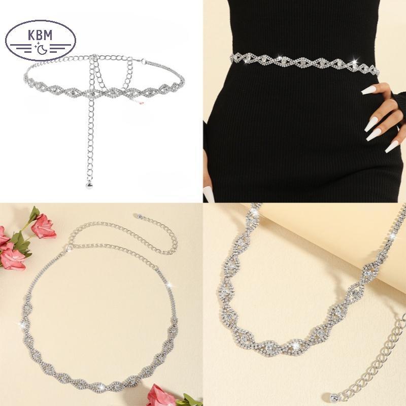 Đai thắt lưng kim cương giả và pha lê lấp lánh, dễ dàng điều chỉnh size - Phụ kiện thời trang cao cấp