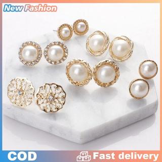 6 cặp thanh lịch pha lê Rhinestone kim Cương Ngọc Trai dấu hiệu tai nhỏ đinh tán bông tai