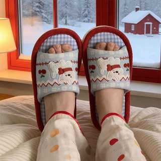 XIXITIAO Dép Nữ Nhà Vải Cotton Đế Mềm Bốn Mùa Giày Sàn Đa Năng