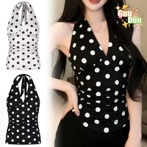 Áo hai dây cổ chữ V chấm bi thoảng mát, phù hợp mặc hàng ngày mùa hè