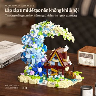 Mô hình lắp ráp nhà cây hoa trăng–Có đèn LED,ánh sáng lung linh–Quà tặng trang trí bàn học – Kiến trúc sáng tạo, đẹp mắt