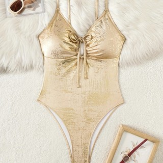 Đồ bơi nữ Vàng Bronzing Tie Backless Bikini Bộ đồ tắm