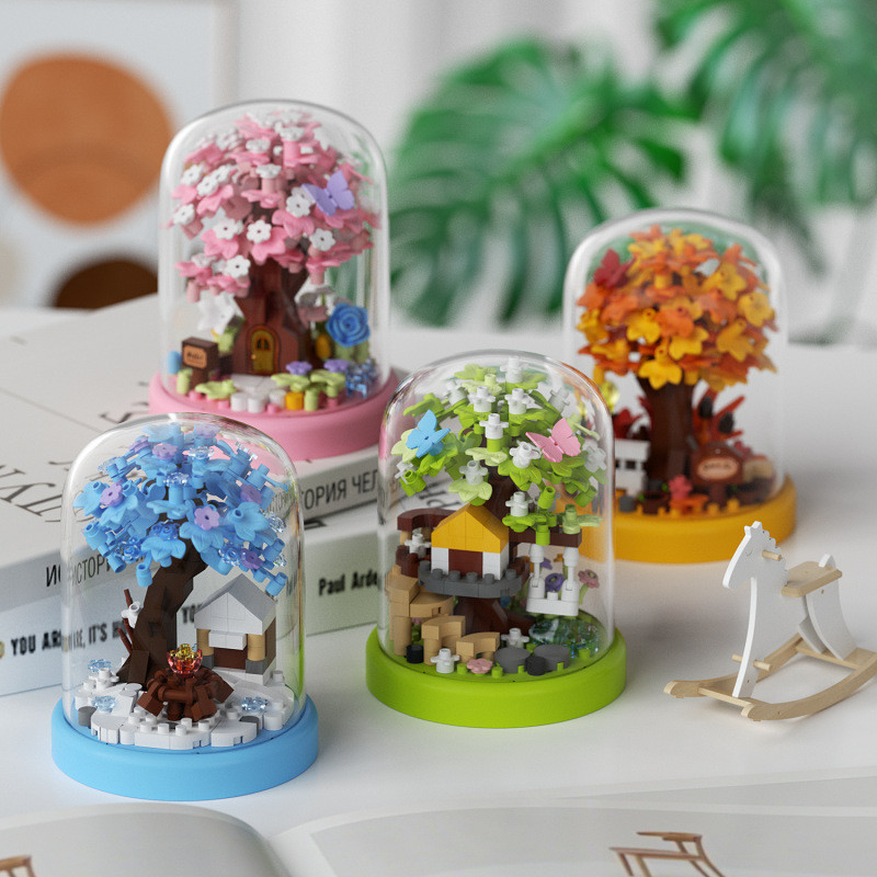 Trung Quốc Khối Xây Dựng Hoa Anh Đào Chậu Cây Bảo Quản Hoa Côn Trùng Cây Lắp Ráp Thông Minh Hạt Đồ Chơi Preser