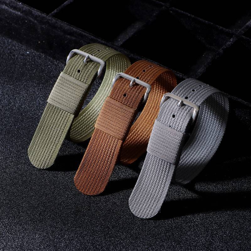 Dây đeo đồng hồ NATO nylon mỏng 20-22mm, dệt một vòng đơn, mềm, thể thao đa năng, cho nam nữ – nâu, đen, xanh, xám