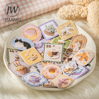 JIANWU Mềm Sang Trọng Vườn Series Vintage Mèo Hoa Cà Phê Nhãn Vật Liệu Phong Cảnh Cắt Dán Sáng Tạo Tạp Chí Văn Phòng Phẩm
