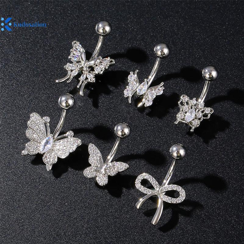 Khuy nhẫn rốn thời trang với nơ bụng, nút thép không gỉ và zircon - Quà tặng gợi cảm dành cho nữ