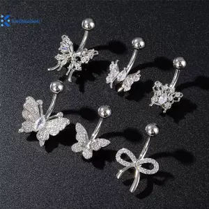 Khuy nhẫn rốn thời trang với nơ bụng, nút thép không gỉ và zircon - Quà tặng gợi cảm dành cho nữ
