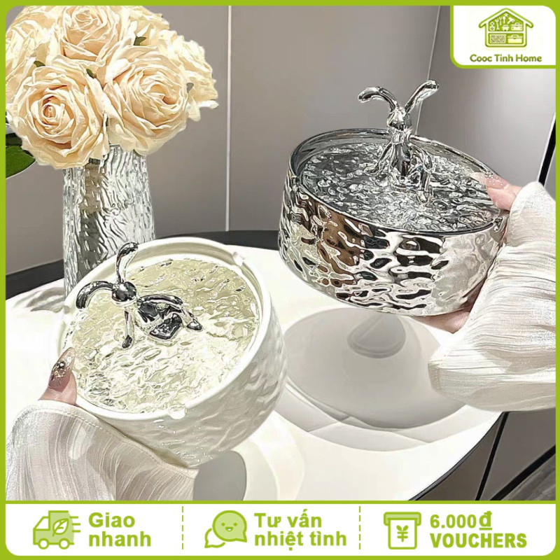 Hộp Gốm Sứ Hình Thỏ - Nắp Acrylic Chống Bụi, Đa Năng: Trang Trí & Đựng Đồ, Quà Tặng Đẹp