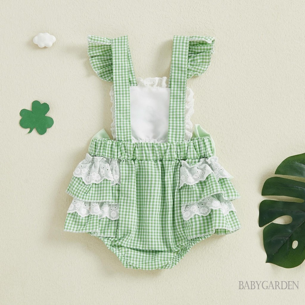Bộ áo liền quần bé gái Ireland dễ thương Shamrock thêu tay bay kẻ sọc áo liền quần