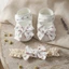 Bé Gái Floral Mary Jane Flats Giày Đi Bộ Nơ Dễ Thương Chống Trơn Trượt Có Băng Đô