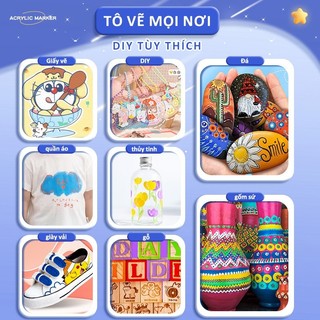 Bút Acrylic Marker Đầu Lông Mềm – Bút Vẽ DIY Cao Cấp, Tô Màu Trên Gỗ, Kính, Canvas, Giày