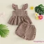 Bộ trang phục 2 món mùa hè cho bé gái Áo chữ A in kẻ sọc ngắn tay + Bộ quần Short viền xếp nếp
