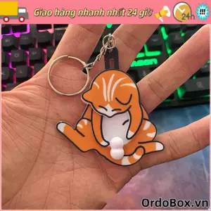 ORDOBOX Mặt dây chuyền mèo vui nhộn dễ thương, Phụ kiện túi chơi kéo Móc khóa mèo trứng, Phim hoạt hình mèo lừa chơi đồ chơi trứng có thể xoay được