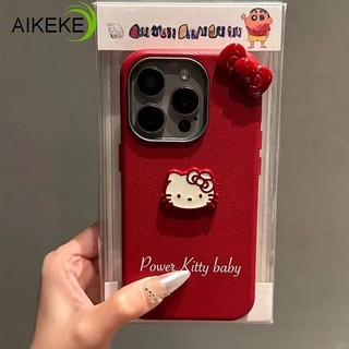 Ốp Điện Thoại Da PU Màu Đỏ Năm Mới Cho OPPO Reno 15 Pro Mini 15C 15F FS 14F 14 13F 13 Pro Max 5G 4G Vỏ Nơ Kitty 3D Dễ Thương Vỏ Mềm Chống Sốc