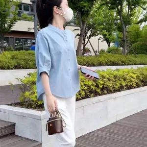 Mùa Hè 2025 Thường Ngày Giữa Tay Áo Sơ Mi Phong Cách Phương Tây Giảm Tuổi Rời Ôm Hơn Nhìn Phù Hợp Với Áo Sơ Mi Màu Trơn Top