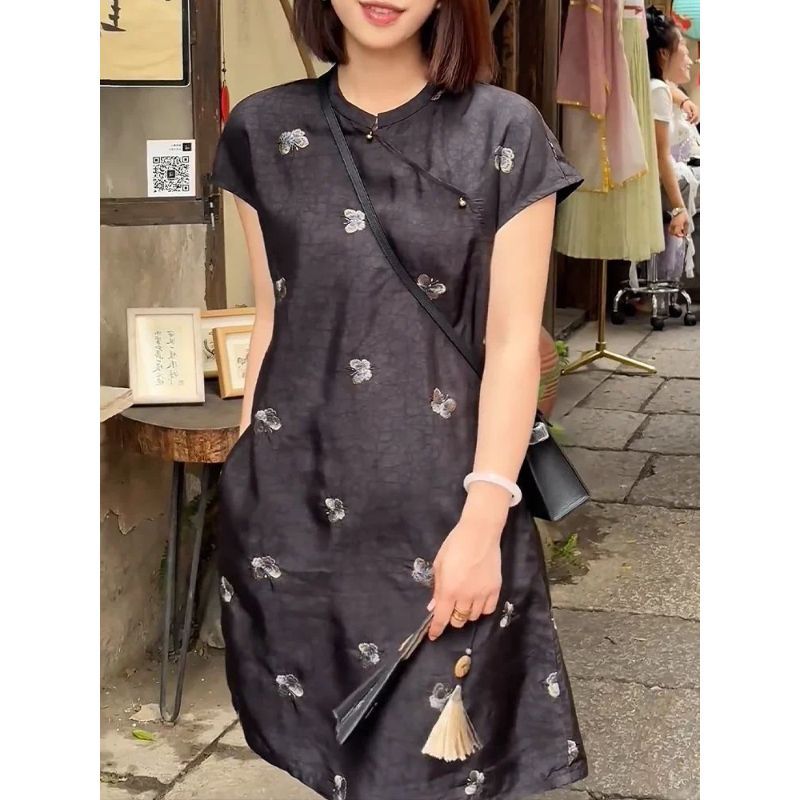Đầm ngắn Plus Size phong cách Trung Quốc, form slim-fit, phù hợp mùa hè