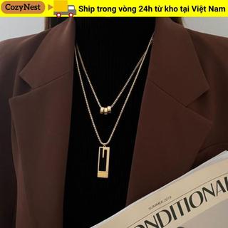 Vòng cổ COZYNEST mặt vuông, hai lớp, màu vàng hợp kim thời trang.