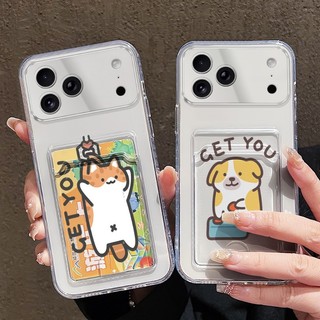 Ốp Khe Cắm Thẻ Trong Suốt Cho Redmi Note 14 13 12 11 Pro + 5G Note 7 8 Pro Ốp Điện Thoại Vỏ Bảo Vệ Mèo Và Chó Màu Vàng Dễ Thương Cho Redmi Note 9s 10s 11s 9 10 Pro Max