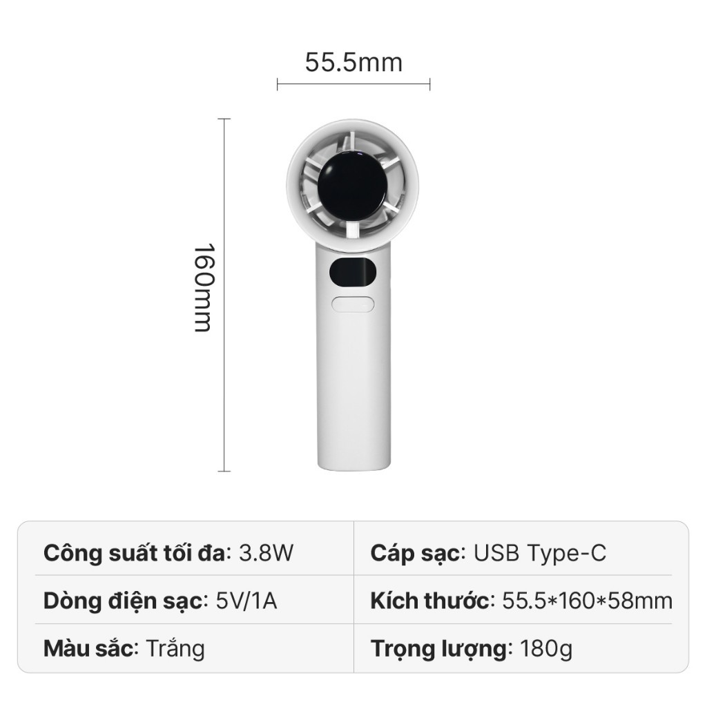 Quạt cầm tay mini M11 siêu mát, quạt tích điện tiện lợi, màn hình LED 120 cấp độ gió, pin 1800mAh