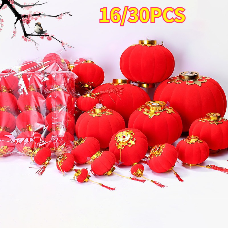 16 / 30 Chiếc Đèn Lồng Mini Đổ Xô Treo Trang Trí Năm Mới Lễ Hội Trang Trí Ban Công & Cây Cảnh