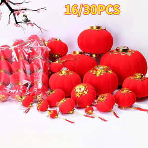 16 / 30 Chiếc Đèn Lồng Mini Đổ Xô Treo Trang Trí Năm Mới Lễ Hội Trang Trí Ban Công & Cây Cảnh