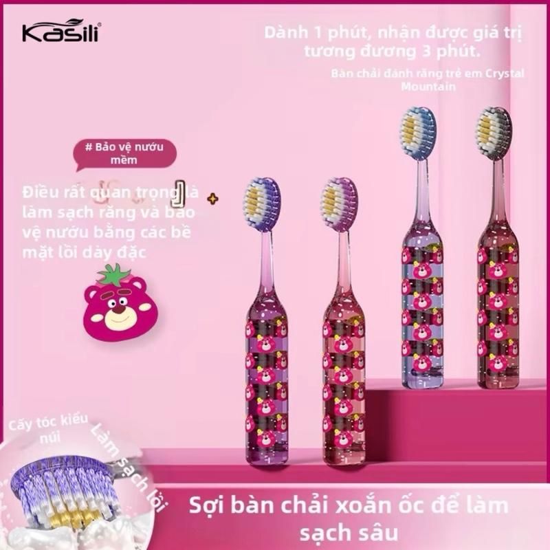 [ Bộ 2 Chiếc ] Bàn Chải Đánh Răng Gấu Dâu Dễ Thương, Lông Chải Kháng Khuẩn Mềm Mại Phù Hợp Cho Trẻ Từ 3-12 Tuổi