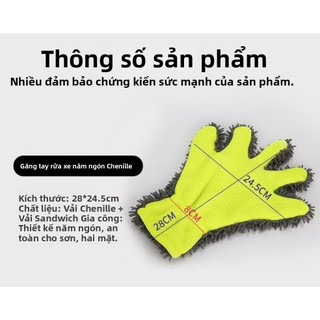 Găng Tay Rửa Xe Sợi Nhỏ Mềm - Dành Cho Sạch Sâu Xe, Bánh Xe, Vệ Sinh Xe Hơi, Không Tạo vết xước, Dày, Thân Nhiệt, 5 Ngón Tay