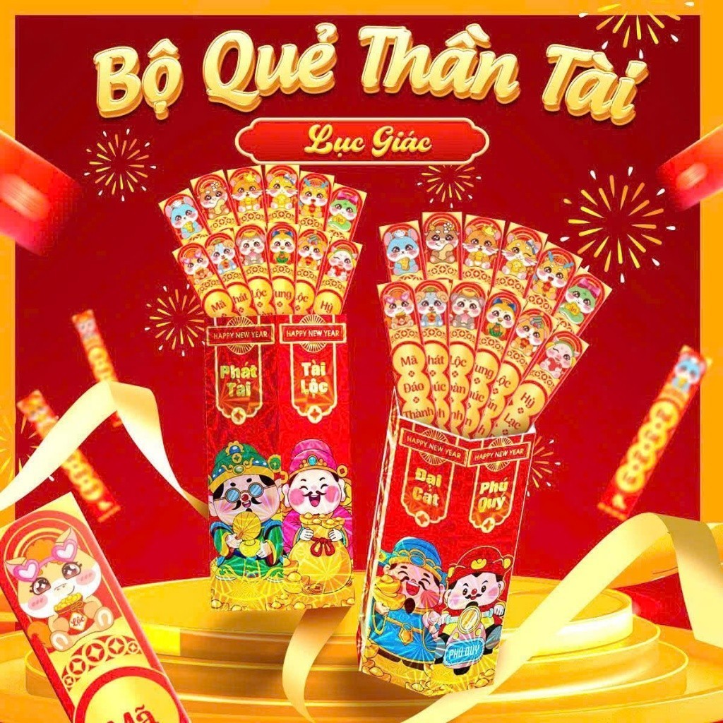 Bộ Lì Xì Lắc Gieo Quẻ 10 Que Thần Tài Phát Lộc