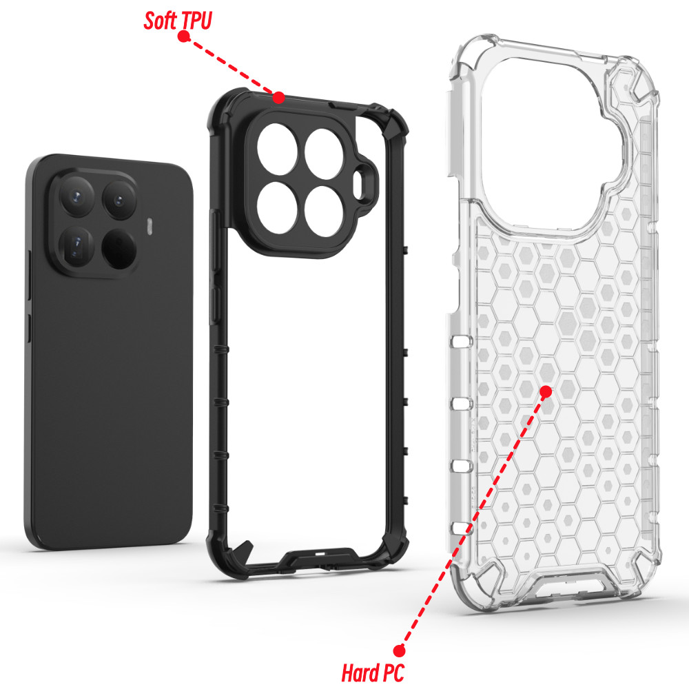 Ốp điện thoại bán trong suốt tản nhiệt tổ ong cho Xiaomi 15T 14T 14 13 Pro Ultra Poco C75 C71 C65 C61 M6 M4 Pro Plus X6 X5 X4 X3 GT Pro NFC Neo F7 F6 F5 TPU + PC