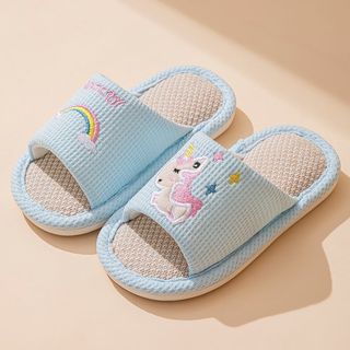 Dép đi trong nhà cho bé – Chất liệu linen thoáng mát, họa tiết ngựa dễ thương, chống trượt