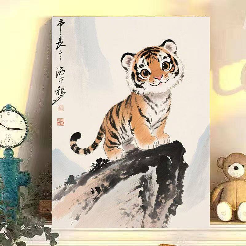 Tranh canvas trang trí phong cách rửa mực siêu dễ thương của loạt động vật như hổ nhỏ, gấu trúc khổng lồ và voi em bé, với sự rung cảm chữa bệnh