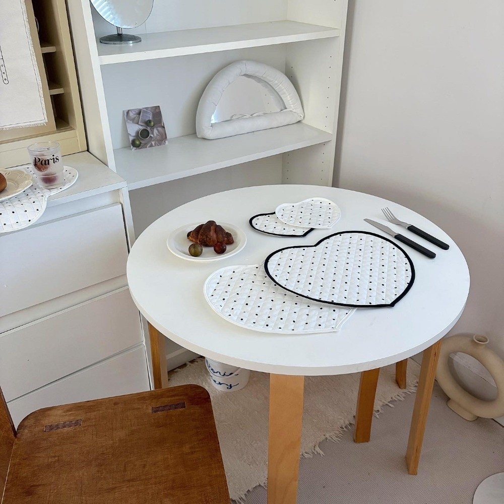 YOLOGO Tấm lót hình trái tim, Thảm lót cốc nước Cotton trang trí, Thảm trải bàn cách nhiệt chấm bi tình yêu kiểu Pháp Trang trí nội thất