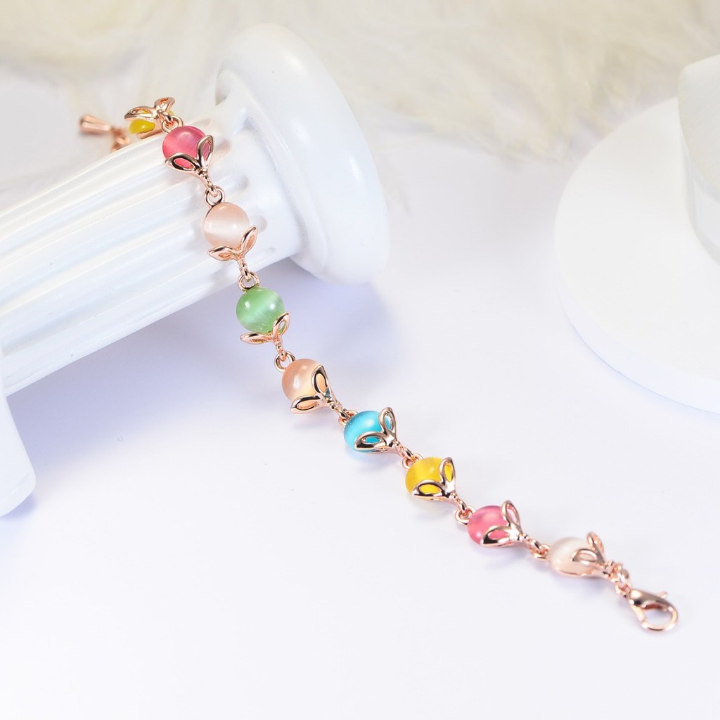 Vòng tay đá mắt mèo đầy màu sắc thời trang dễ thương