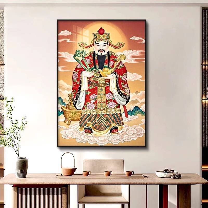 Tranh Canvas phong cách Trung Quốc mới để trang trí phòng khách và hội trường trung tâm Vận may tốt lành, các vị thần dân sự và quân sự giàu có, lễ hội và thịnh vượng