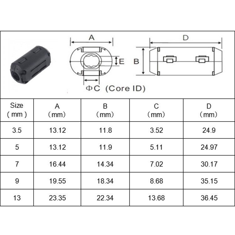Bán chạy 10 Cái / gói 7mm Vòng khử từ chống nhiễu Vòng Ferrite Vòng cáp Kẹp lõi Bộ lọc ức chế tiếng ồn A3967