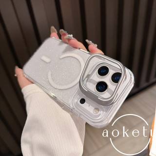 Giá đỡ ống kính kim loại vô hình thích hợp cho iPhone 17 Promax Ốp điện thoại trong suốt lấp lánh 16pm chống rơi 15 quả táo hút từ tính 14pm trong suốt 13 vỏ bọc toàn bộ
