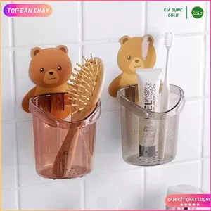 Cốc Dán Tường Hình Gấu Để Bàn Chải Đánh Răng Hình Gấu Có Lỗ Thoát Nước Tiện Lợi