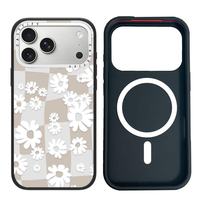 CASECASE X Vỏ hoa văn ca rô màu trắng Phiên bản vòng máy ảnh màu đen mờ cứng hút từ tính Vỏ tác động cho Apple IPhone 13 14 15 16 17 Pro Max Air Plus có hộp