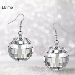 LUImo 1 Đôi 70s Màu Bạc Sáng Bóng Disco Tòn Ten Bông Tai Nữ Thoáng Mát Thời Trang Trang Trang Sức Retro Tròn Thả Bông Tai SBS