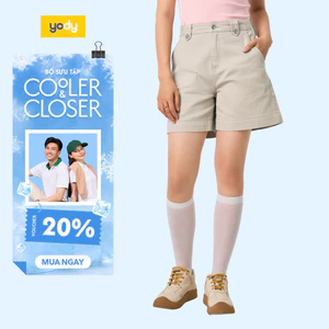Quần shorts khaki nữ YODY dáng A đỉa kẹp cúc co giãn nhẹ tôn dáng WCCS25S014