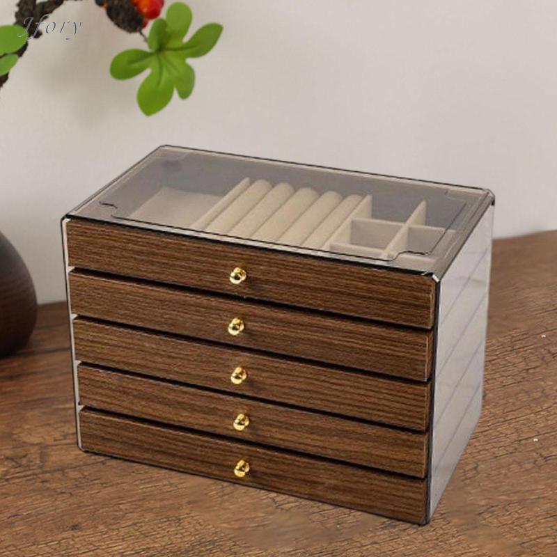 Hộp đựng đồ trang sức làm bằng [chất liệu], Hộp đựng đồ trang sức, Nắp trong suốt, Hộp trưng bày trang trí và thanh lịch cho bàn làm việc, Lớp lót nhung cho bông tai và