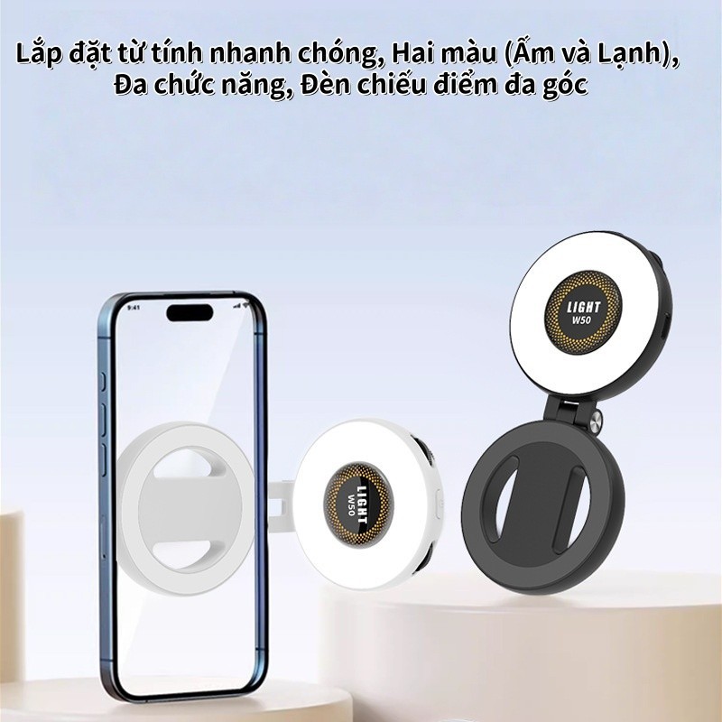 Đèn Selfie từ tính LED,Xoay 180 độ,Đèn bù sáng lật hai màu,Type-C Gương đứng 2 trong 1 đa năng
